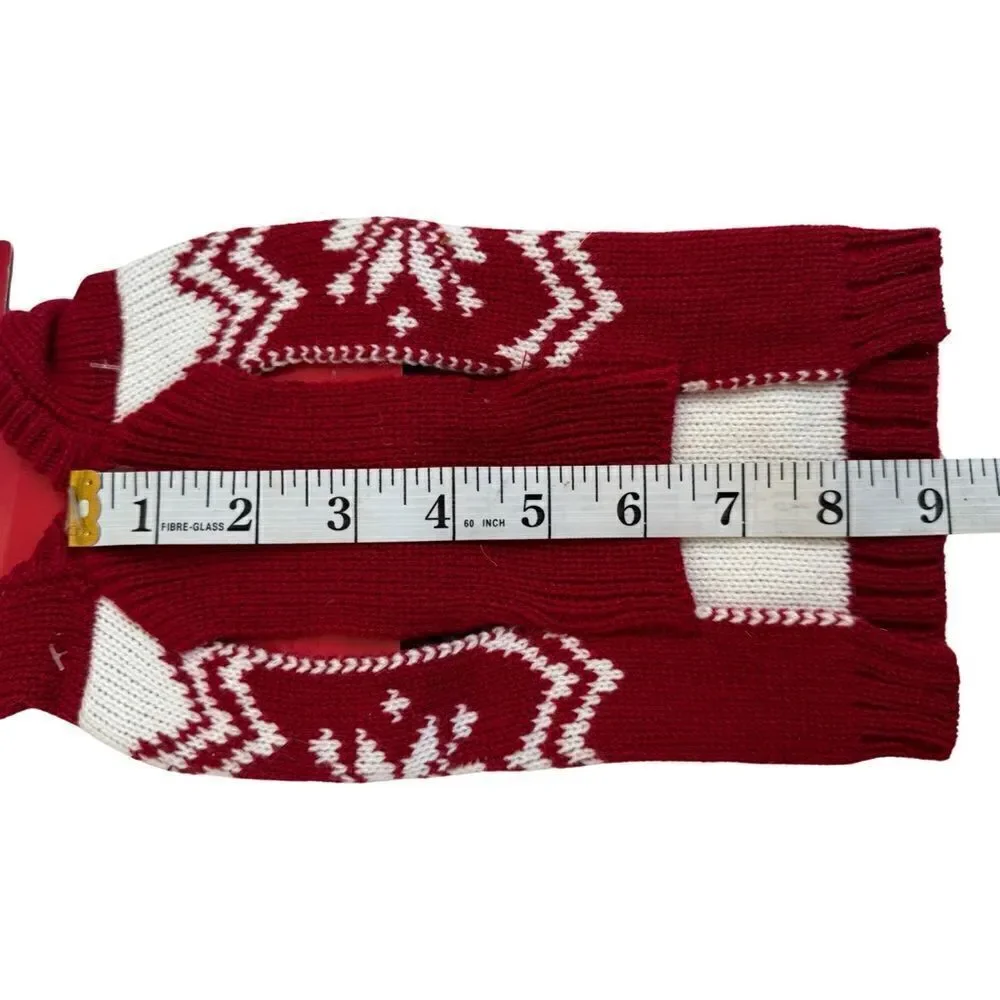 Friends Forever Knit Pet Holiday Snowflake Red White Ugly Sweater Hooded Pom NWT